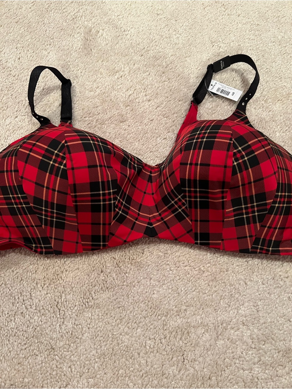 Torrid Wire-Free Lightly Lined Bra in Noelle Plaid Jester Red 46B NWT